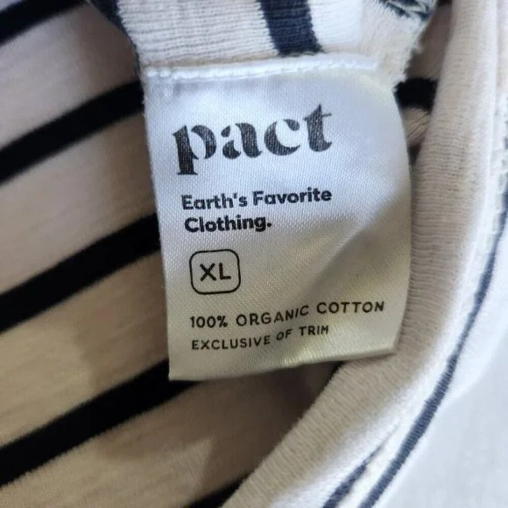 Pact Women's Size XL Black Striped Short Sleeve Organic Cotton Chest Pocket Boxy - Picture 14 of 14